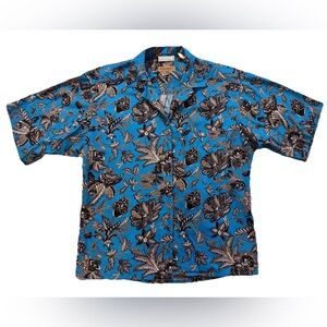 0153- 🌴 Vintage Ruff Hewn Teal Floral Cotton Button Up | M